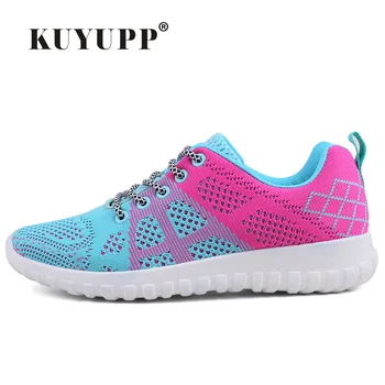 KUYUPP Flying Knitting Women Shoes Trainers 2017 Summer Flat Heels Casual Shoes Woman Breathable Flats Outdoor Walking Shoes YD8
