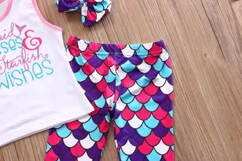 Toddler Kids Girls Little Mermaid Clothes Set Children Clothing Summer Girl Costume Vest Tank Tops T Shirt Cropped Pants Outfits