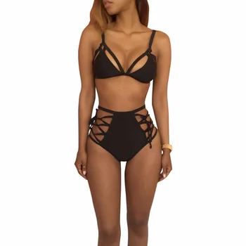 Women Bikini Sets Solid Color High Waist Lady Swimwear Swimsuits Summer Beach Bandage Bathing Suit