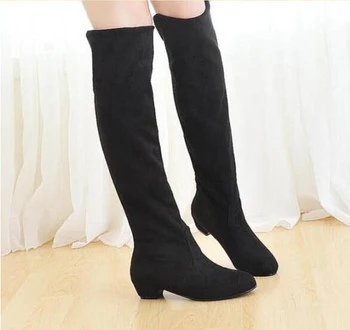 Spring autumn Suede Flat Bottom Low Heel Over The Knee Thigh High Women Boots For women warm shoes woman saj717